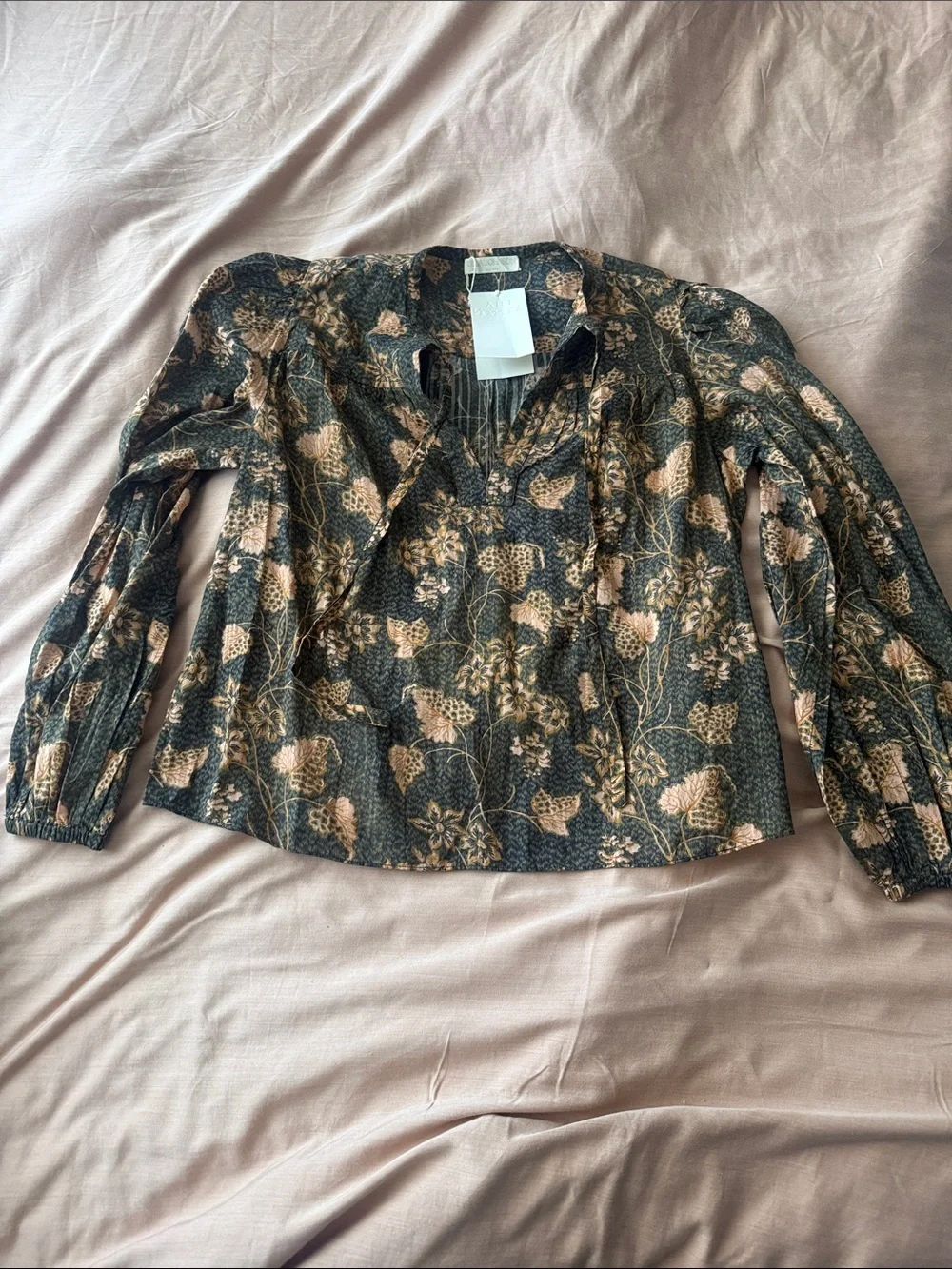 Ulla Johnson Tillie Blouse Balsam Green Floral Cotton Viscose Size 4 NEW Fall